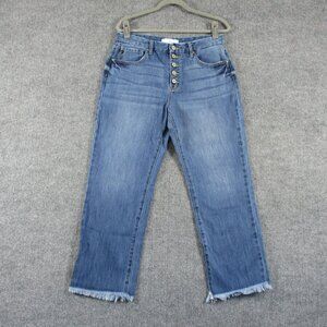 Kancan Taurus High Rise Jeans Women 29 Blue Button Fly Straight Leg Frayed 32x28